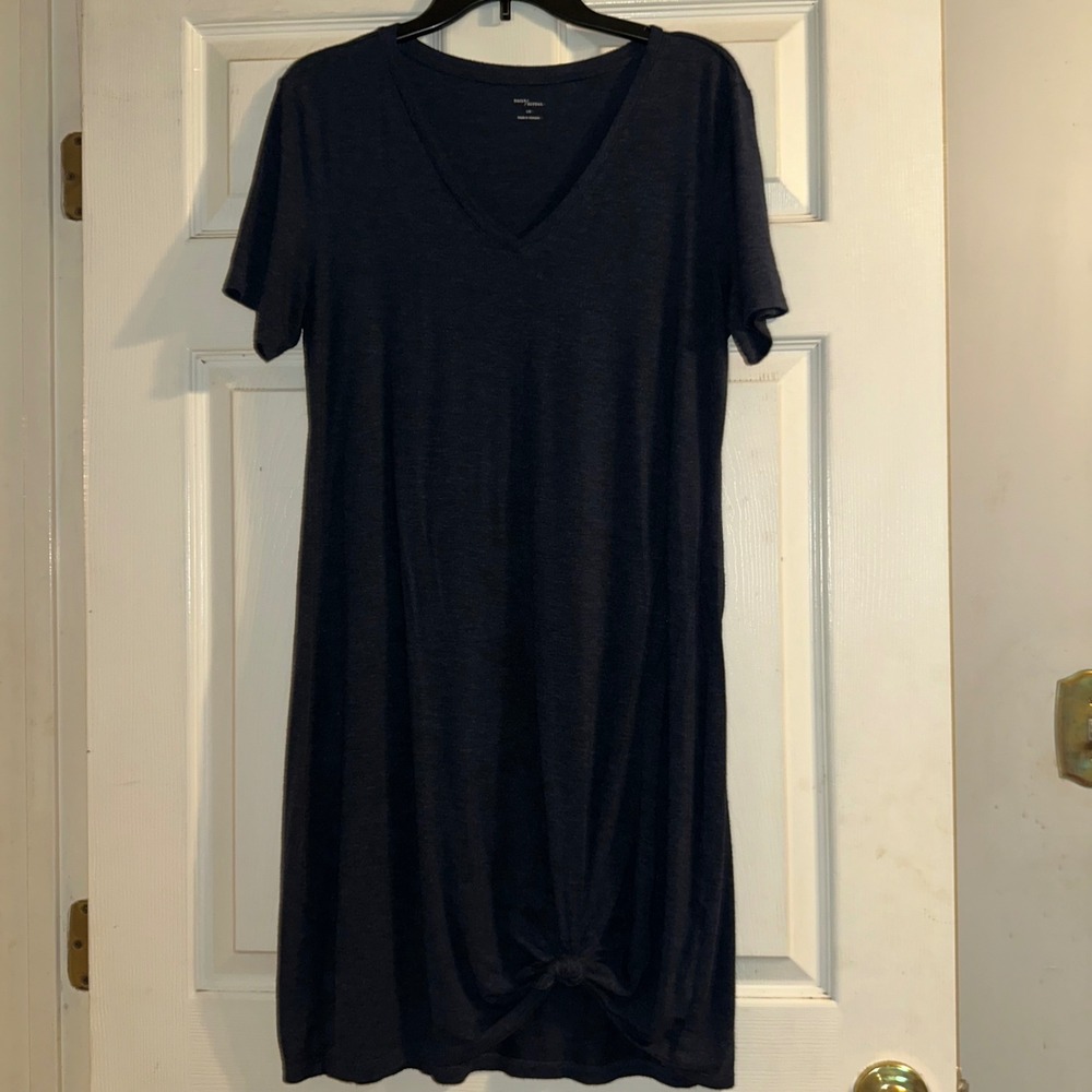 Daily Ritual‎ Women's Navy Blue V-Neck Knot Front T-Shirt Dress Large